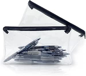 2 Pcs Clear Pencil Case for Exams, Transparent See Through Exam Pencil Case Clear with Zipperfor Girls Boys Exams Stationary (PVC)