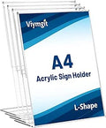 A4 Acrylic Sign Holder, 4 Pack Clear Table Perspex Display Stand, Plastic Vertical L-Shape Menu Poster Holder for Restaurant, Office, Exhibition, Store