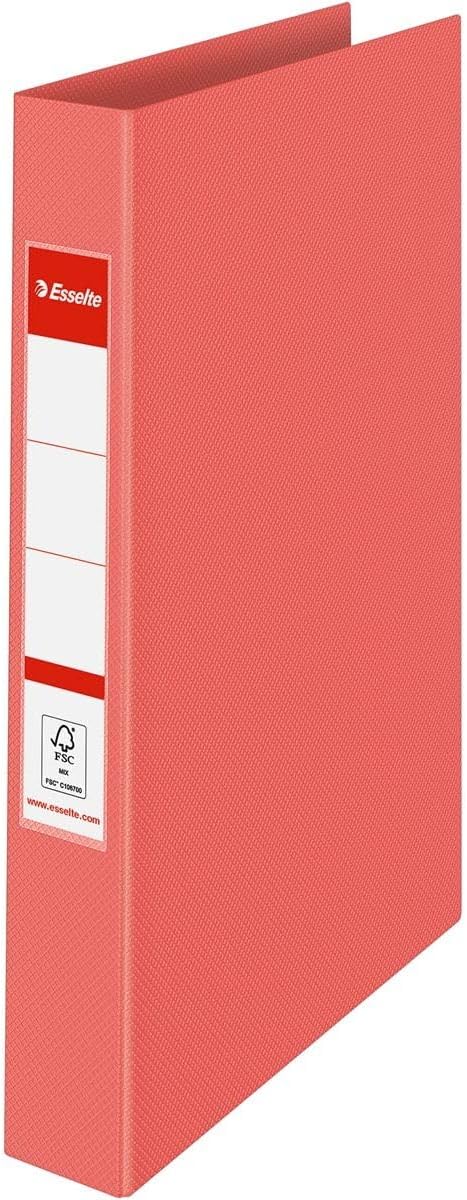 Esselte Ring Binder, 190 Sheet Capacity, 42mm Spine, 2 Ring A4 Folder, Hard Cover File, Home/Office Use, Embossed Pattern, Colour'Breeze Range, Coral, 628433