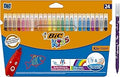 BIC Kids Felt Tip Pens, Kid Colour with Medium Blocked Tip, Vivid Colouring Pens, Washable Markers, Back to School Supplies, 24 Pack