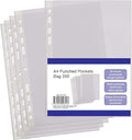 SUMMIT Punched Pockets, Clear A4 Plastic Sleeves, Reinforced Spine, Multi-Hole for Ring Binders, Pack of 200