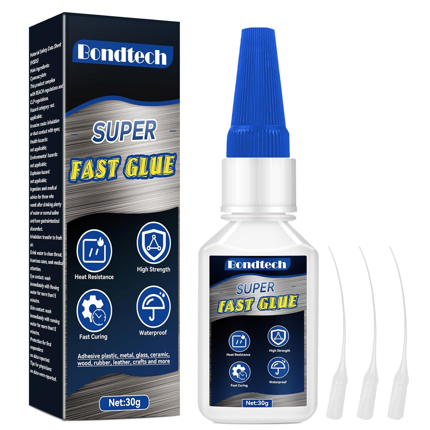 30 g Superglue Instant, Super Glue All Purpose, Strong Glue with Anticlog Cap, for Plastic, Glass, Ceramic, Metal, Wood, DIY, Precise Repair, Clear (Super Glue)
