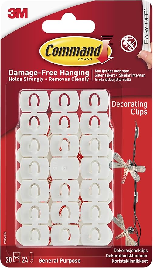 Command 17026 Decoration Clips for Christmas and Fairy Light - White, 20 Clips and 24 Strips
