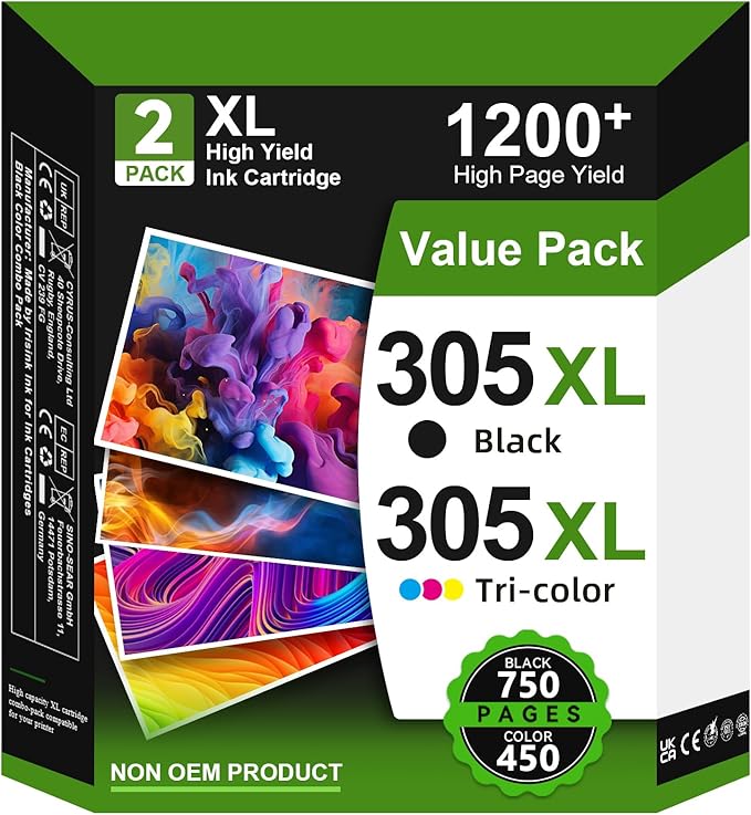 305XL Ink Cartridges Replacement for HP 305 Ink Cartridges Black and Colour, Printer Ink 305 XL for HP 305XL for DeskJet 2700 2710e 2720e Plus 4100 4120e Envy 6000e 6010e 6020e 6030e 6032e Pro 6400