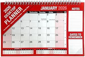2025 Month To View Desktop Planner Red And White Calendar For Home Office And School Use