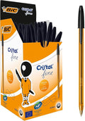 BIC Cristal Original, Ballpoint Pens, Every-Day Biro Pens with Fine Point (0.8 mm), Ideal for School and Office, Black, Pack of 50