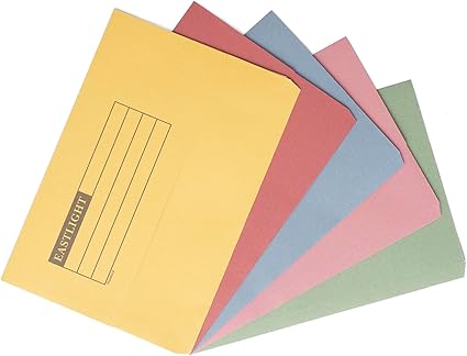 Eastlight Document Wallet Foolscap Assorted Colours 100% Recycled Manilla Paper (Pack of 50)