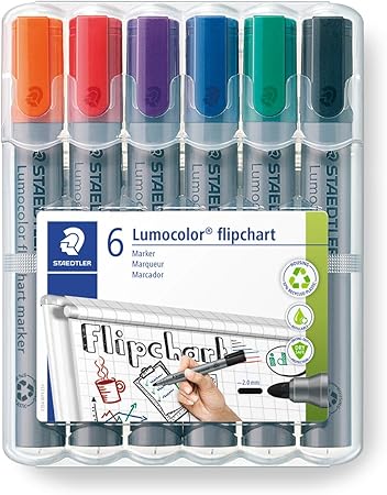 STAEDTLER 356 WP6 Lumocolor Flipchart Markers - Assorted Colours Pack of 1 (6 Count )