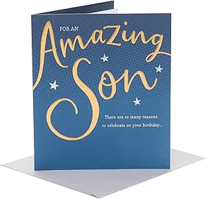 UK Greetings | Birthday Card for Son | Happy Birthday Gifts | Him, Boys, Men | Gold & Blue Design | With Envelope | 165 x 190 mm