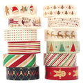 Christmas Washi Tape Set 12 Rolls Gold Masking Tape Pack Colorful Decorative Thin Tapes Christmas Holiday Designs Arts Craft Tape DIY Scrapbooking Planners Gift Wrapping Tapes Wedding(1.5cm X 5m) (12)