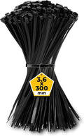 100 Pack Cable Ties Black 300mm x 3.6mm, Heavy Duty Zip Ties Long 12". UV Resistant and Self Locking Nylon Plastic Ties for Gardening. Cable Wraps for Home|Office|Workshop|Garage