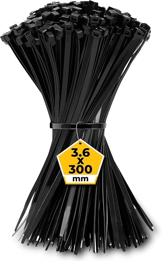 100 Pack Cable Ties Black 300mm x 3.6mm, Heavy Duty Zip Ties Long 12". UV Resistant and Self Locking Nylon Plastic Ties for Gardening. Cable Wraps for Home|Office|Workshop|Garage