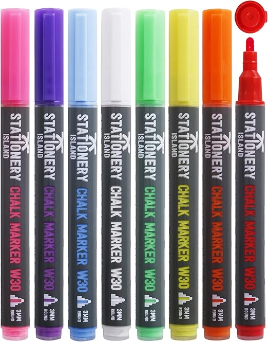 STATIONERY ISLAND Chalk Pens for Blackboard, Liquid Chalk Markers for Chalkboard, Glass,Window Drawing,3mm 8 Colours