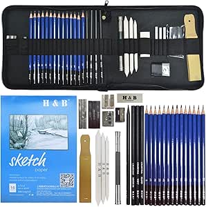 Drawing Pencil Artist Drawing Material Kit, Art Supplies with Sketching Graphite Pencils & Charcoal Pencils for Kids, Adults Professional, 36 Pieces