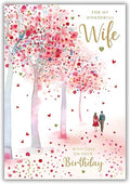Nigel Quiney Wonderful Wife' Large Birthday Card - Cherry Blossom Walk Embossed with Foil - Eco-Friendly & Recyclable