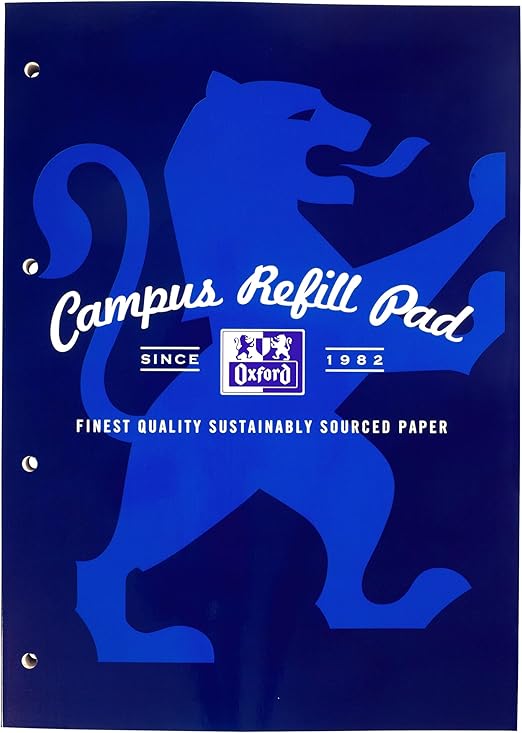 Oxford Campus, MEGA 300 Pages A4 Lined Paper Refill Pad with Margin, Navy, Pack of 1