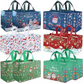 12pcs Large Christmas Tote Bags with Handle, Reusable Gift Bags Shopping Bag Wrapping Bag for Xmas Holiday Party Decoration