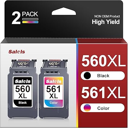 560 561 XL Ink Cartridges Replacement for Canon 560 561 Ink Cartridges PG-560XL CL-561XL 560XL 561XL for Pixma TS5350 TS7451 TS7450 TS5351 TS5350a TS5351 TS5352 (1 Black 1 Colour,2-Pack)