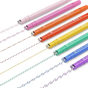 AECHY Colored Curve Pens for Note Taking, Dual Tip Markers with 5 Different Curve Shapes & 8 Colors Fine Lines, Curve Highlighter Pen Set for Kids Journaling Scrapbook Note Taking Supplies(Rainbow)