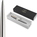 Parker Jotter Ballpoint Pen, Stainless Steel with Golden Trim, Medium Point, Handwriting Pens & Stationery Supplies, Blue Ink, Gift Box