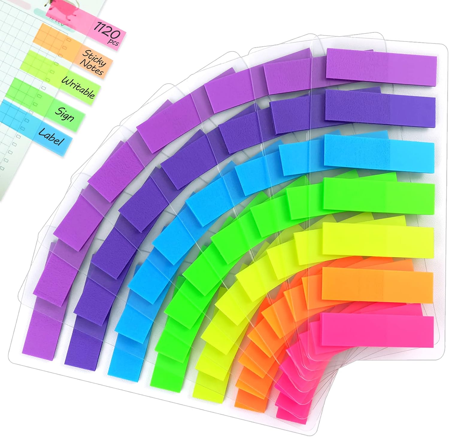 Sticky Notes, 1120Pcs Index Tabs, Page Markers, Mini File Tabs, Book Markers, Bright Colors Page Index Stickers, Writeable Labels for Page Marking, with a Storage Bag (7 Colours)
