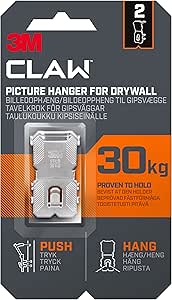 3M Claw Plasterboard Picture Hanging Wall Hooks For Hanging Home Décor, 2 Hangers, Holds up to 30 kg - Ideal for Heavyweight Items