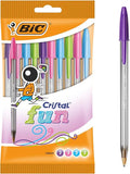 BIC Cristal Fun Ballpoint Pens with 5 Assorted Ink Colours, Wide Point (1.6 mm), Pack of 10