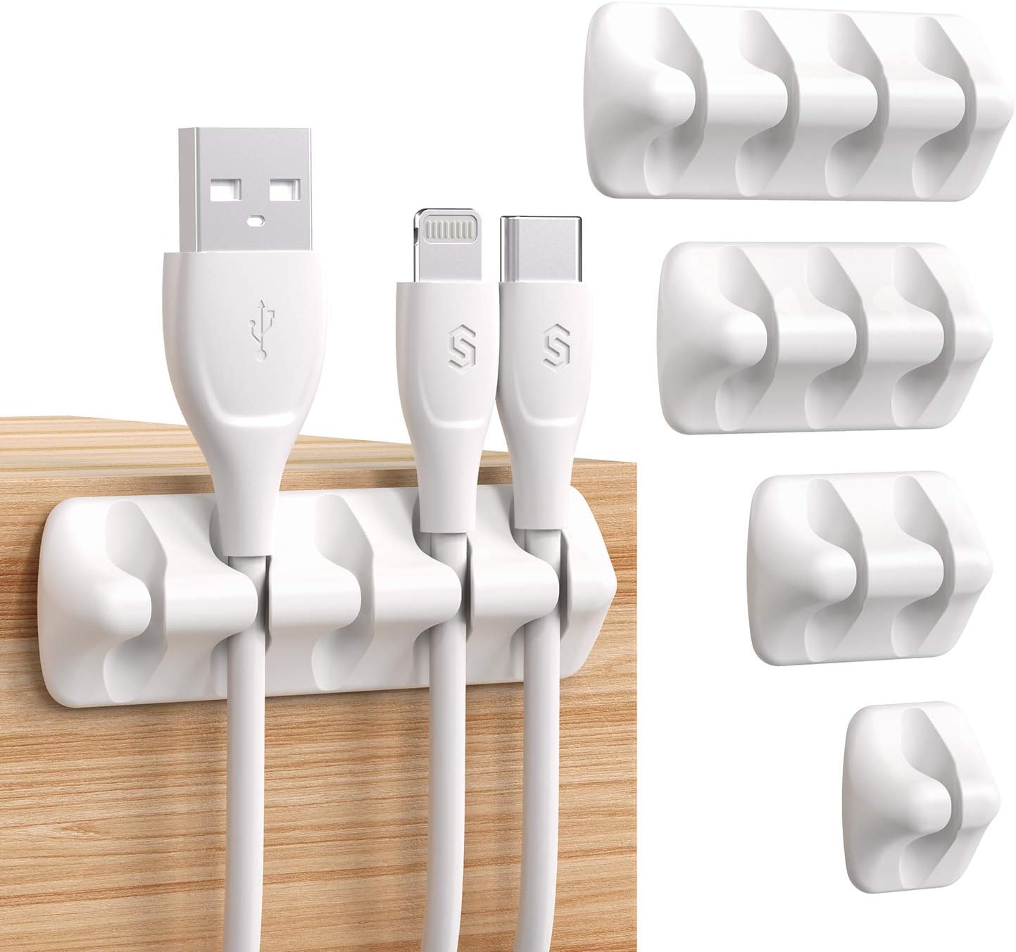 SYNCWIRE Cable Clips, Cord Organizer Cable Management Self Adhesive USB Cable Holder System for Organizing Cable Cords, Ideal for Home, Office, Car, Nightstand, Desk Accessories, 5 Pack (White)
