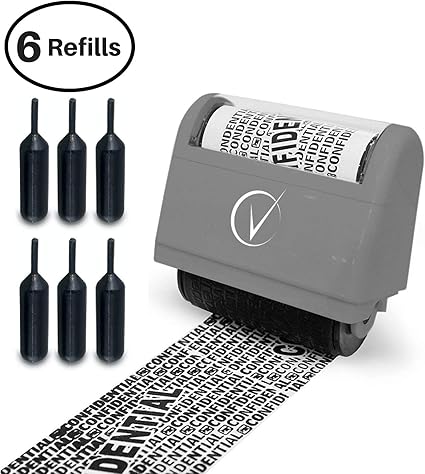 Vantamo Address Blocker Stamp for Hiding Sensitive Information, Wide Identity Theft Protection Roller Stamp with 6 Refills, Confidential Ink Roller for Personal Data Theft Prevention, Classy Gray