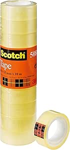 Scotch 3M Adhesive Tape, Clear Acrylic, 15 mm x 10 m, Pack of 10