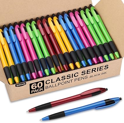 Pens Bulk, 60 Pack Gripped Slimster Ballpoint Pens Black Ink 1.0mm Medium Point Smooth Writing, Click with Comfort Grip for Teachers, Students, Restaurant Servers, School & Office Use