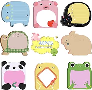 SPEPY 40 Pcs Cute Sticky Notes Set, Cartoon Animals Sticky Notes, Refrigerator Sticky Notes, Party Bags Filler for School, Office Memo, Student Class Gifts(8 Styles)
