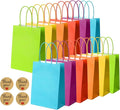 30 Pcs Paper Party Bags, Gift and Sweet Bags with Handles, Kraft Bags with Stickers, Paper Party Bags for Kids Party, Celebrations, Baby Shower, Birthday, Halloween, Christmas -15 x 8 x 21 cm