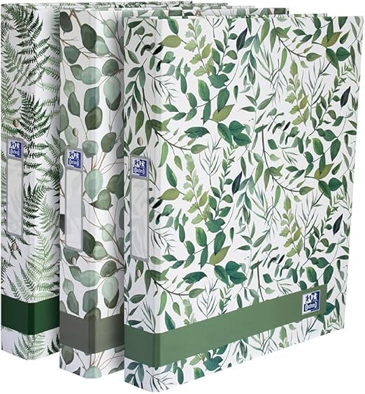 Oxford A4 Ring Binders, Leaves Pattern, 3 Pack of Matte Paper-on-Board, 40 mm Spine Holds Up to 250 Sheets