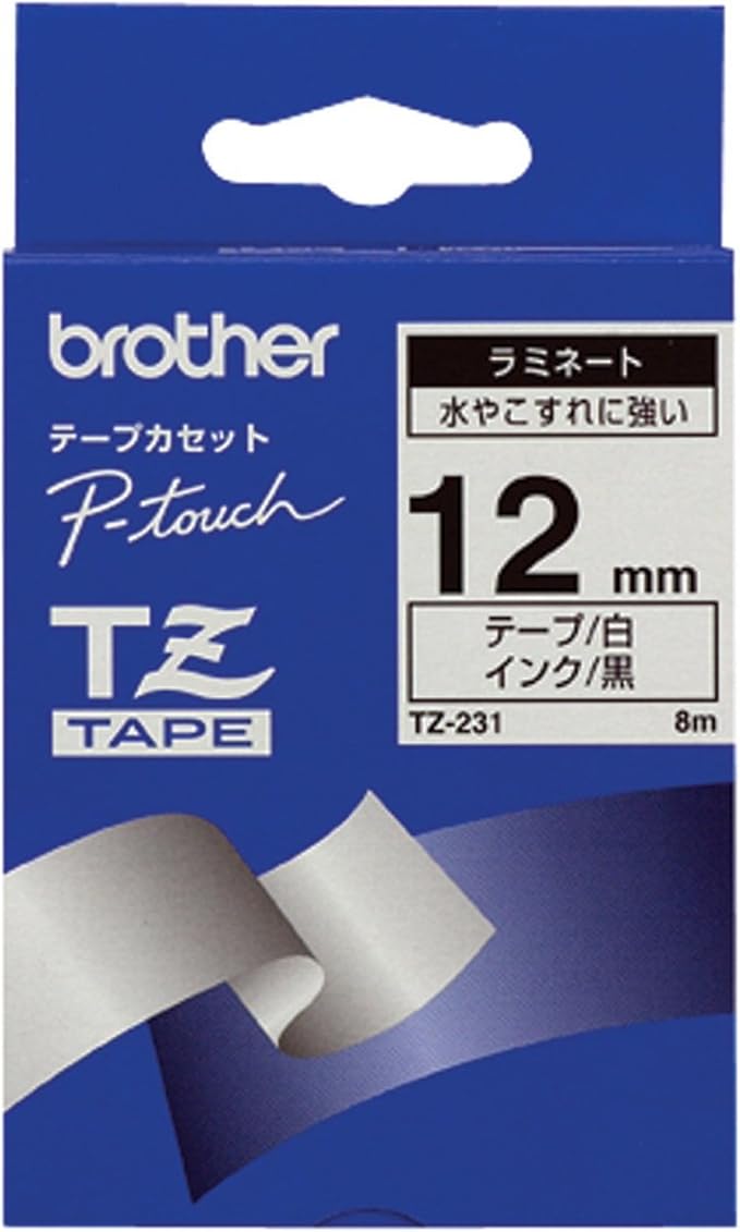 Brother TZe-231 Labelling Tape Cassette, 12 mm (W) x 8 m (L), Laminated, Brother Genuine Supplies - Black on White