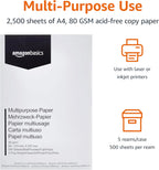 Amazon Basics Multi-Purpose Copy Printer Paper, A4 80 GSM, 2500 Count (Pack of 5), White