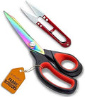 Fabric Scissors, 9.5 Inch Heavy Duty Titanium Coated Stainless Steel Dressmaking Scissors, Extra Sharp Sewing Scissors for Fabric Cutting, Tailors Scissors with Soft Grip (Red/Black)