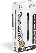 Zebra Pen Z-Grip Retractable Ballpoint Pen, Medium Point, 1.0 mm, Black Ink, Pack of 12 (Packaging may vary)
