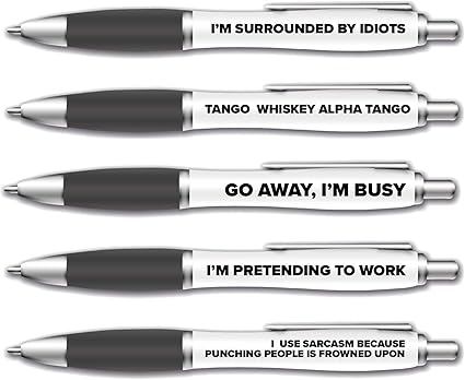 5 Pack of Ballpoint Pens - Funny Pen Set For Colleagues - Funky Stationery Quirky Gift - Office Desk Accessories - Rude Pen Set - Funny Friend Gift