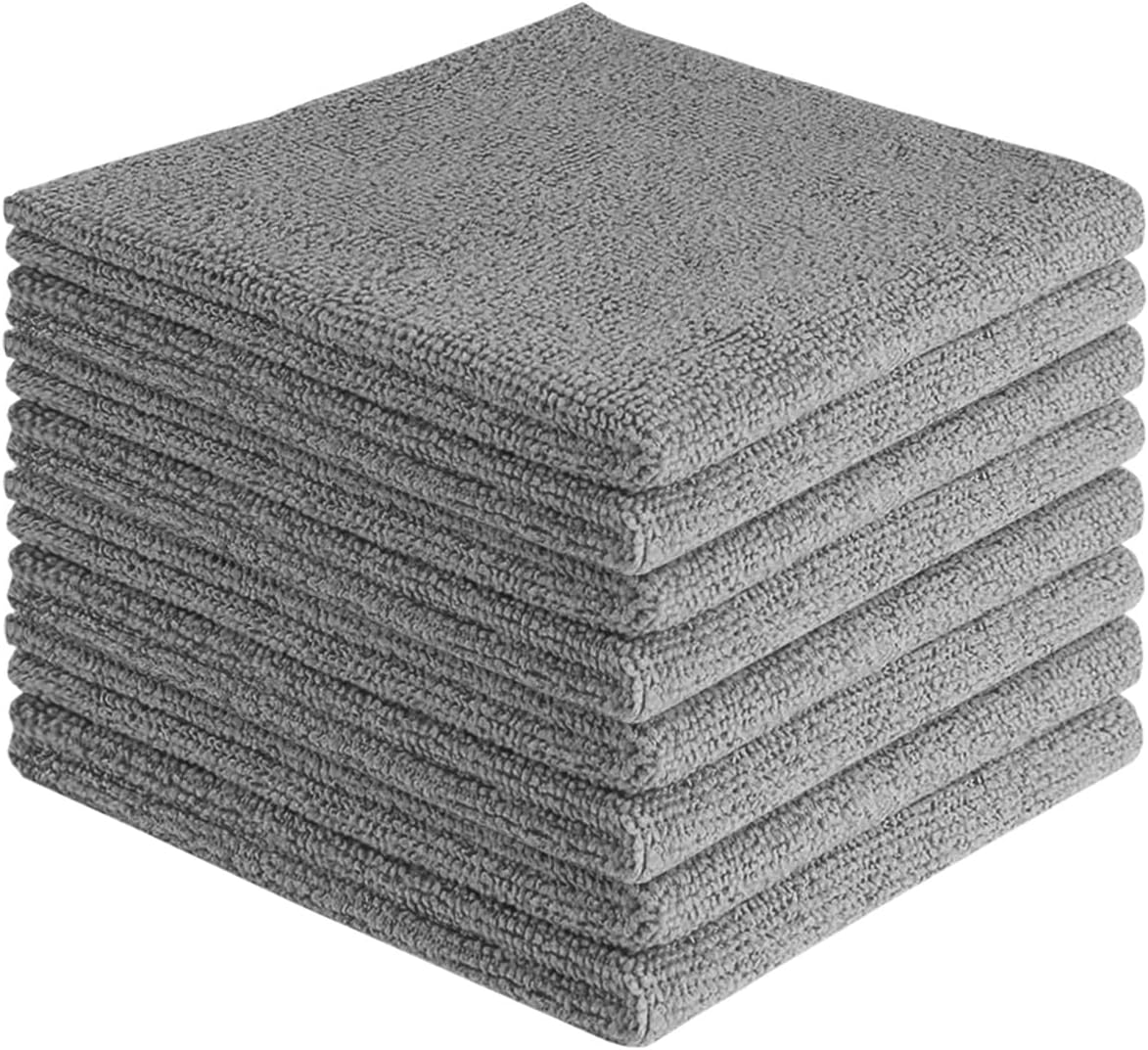 AIDEA Microfibre Cleaning Cloths, Pack of 8, Reusable Lint-Free, 30×30 cm, Grey