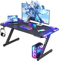 Homall Gaming Desk with LED Lights, 120 x 60cm RGB Gaming Table Z Shape, Large Computer Desk with Headphone Hook, Gamer Table for Home Office, Carbon Fibre Black
