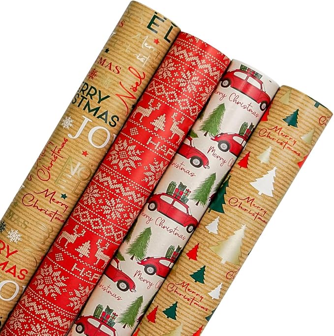 4 x 4M Wrapping Paper roll -Perfect for Christmas, Birthday, Festival, Party or Wedding Gift and Festive Decoration