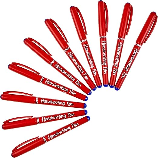 (Pack of 10) Manuscript Blue Handwriting Pens Comfort Grip School Kids Handwriter