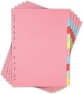 Elba A4 Pink 10-Part File Dividers, 5 Pack, Multi-Coloured Recycled Card Dividers, Multi-Hole Punched for Ring Binders
