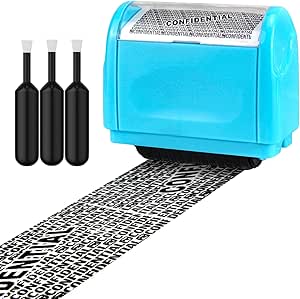 Confidential Roller Stamp, Data Defender, Identity Theft Protection Roller Stamp, Including 3-Pack Refills, Anti Theft and Privacy Safety(Blue)