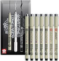 SAKURA Pigma Micron - Pigment Fineliner Pens - Black Ink - In Envelope Gift Packaging (Mixed x 7, Black)