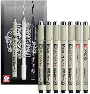 SAKURA Pigma Micron - Pigment Fineliner Pens - Black Ink - In Envelope Gift Packaging (Mixed x 7, Black)