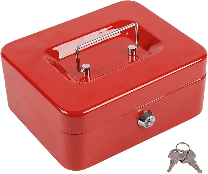 Ashley - Metal Cash Box - 20.5cm - Red
