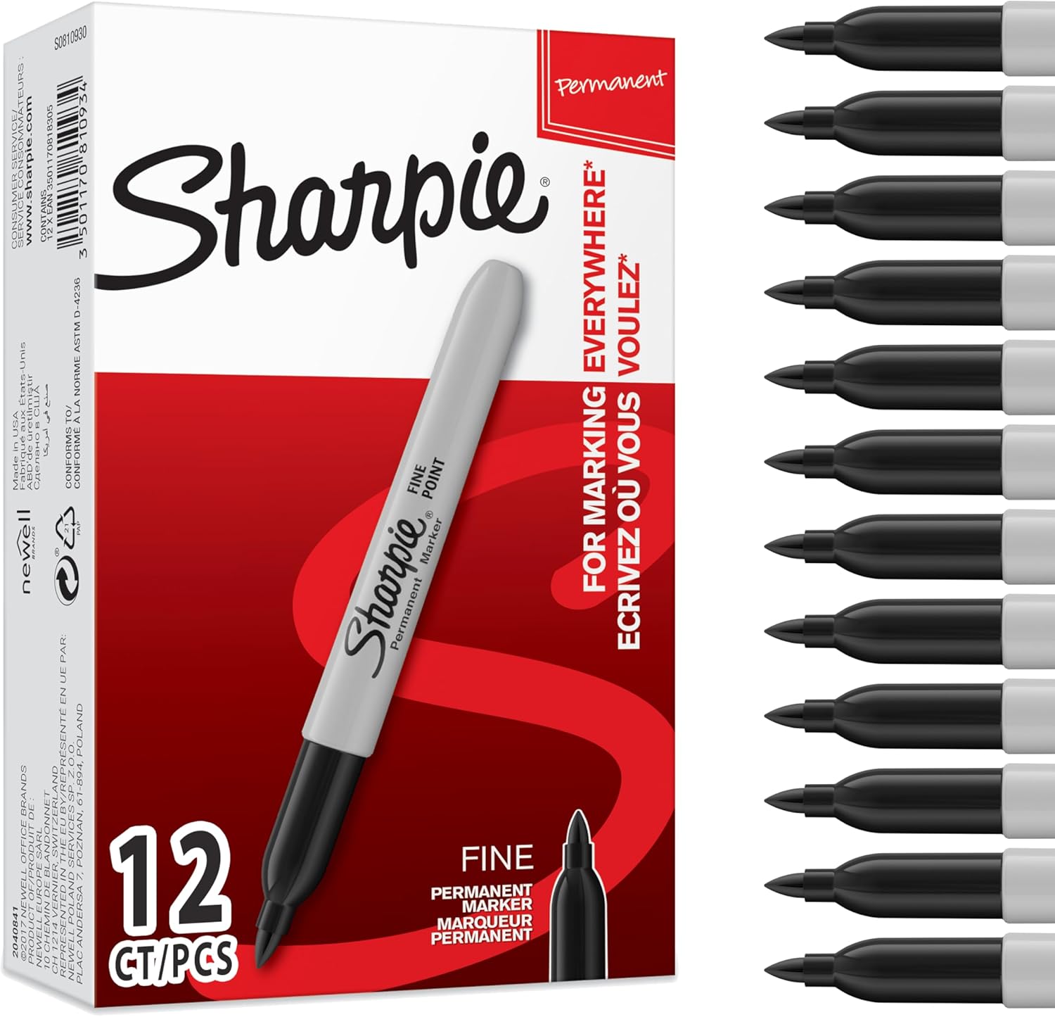 Sharpie Permanent Markers | Fine Point for Bold Details | Black Ink | 12 Count Marker Pens