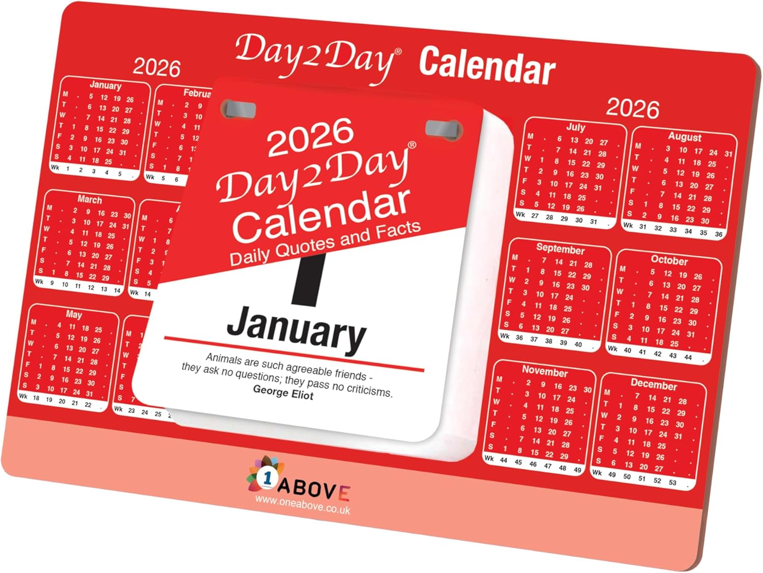 1ABOVE 2026 Daily Desk Calendar – Day-to-Day Tear-Off Block with Stand | Desktop Calendar with Inspirational Quotes & Fun Facts